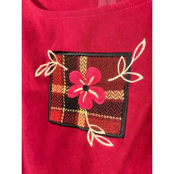 Retro Floral Plaid Dress Set Red 22W Festive Holiday Cottagecore Boho Indie Folk - Picture 7 of 15